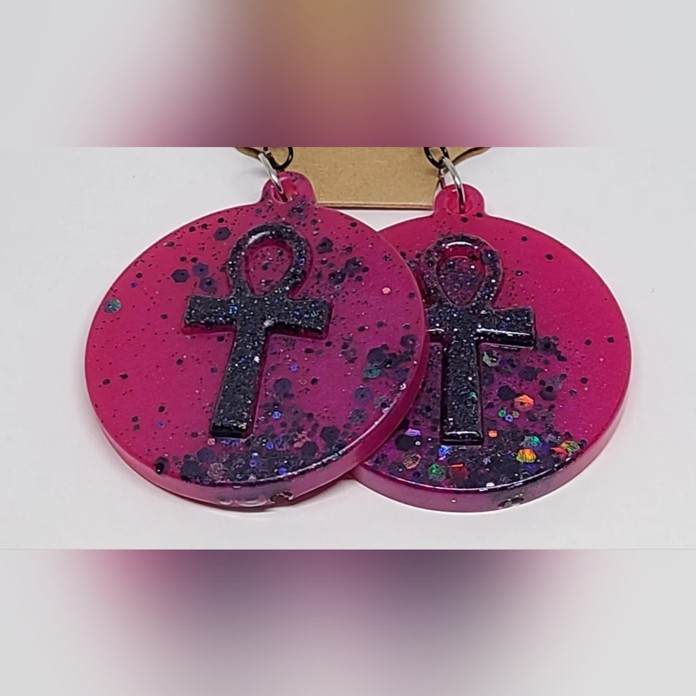 Gothic Pink Earrings with Black Glitter Ahnk